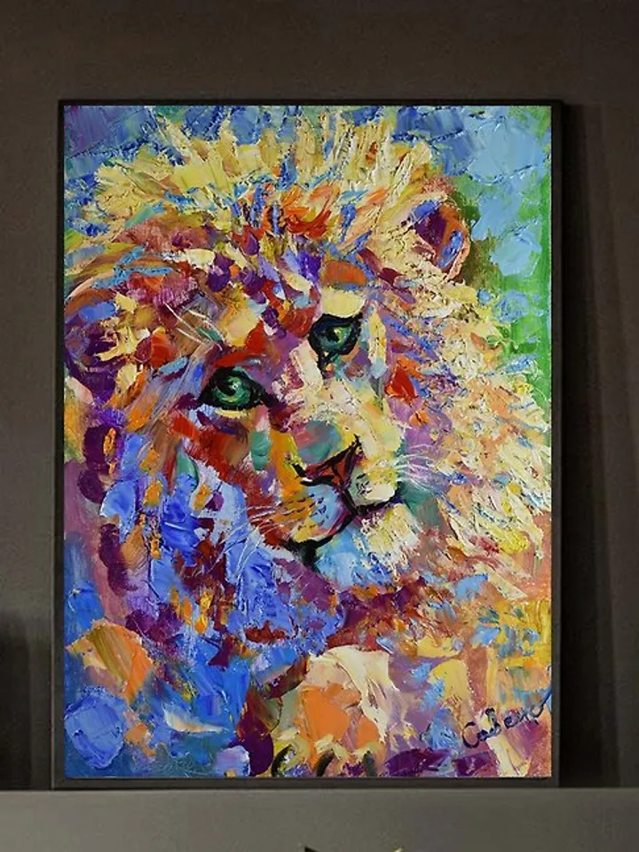 Lion Painting Wild Animal Original Art Oil Impasto 油畫原作 Wall Art Impressionism