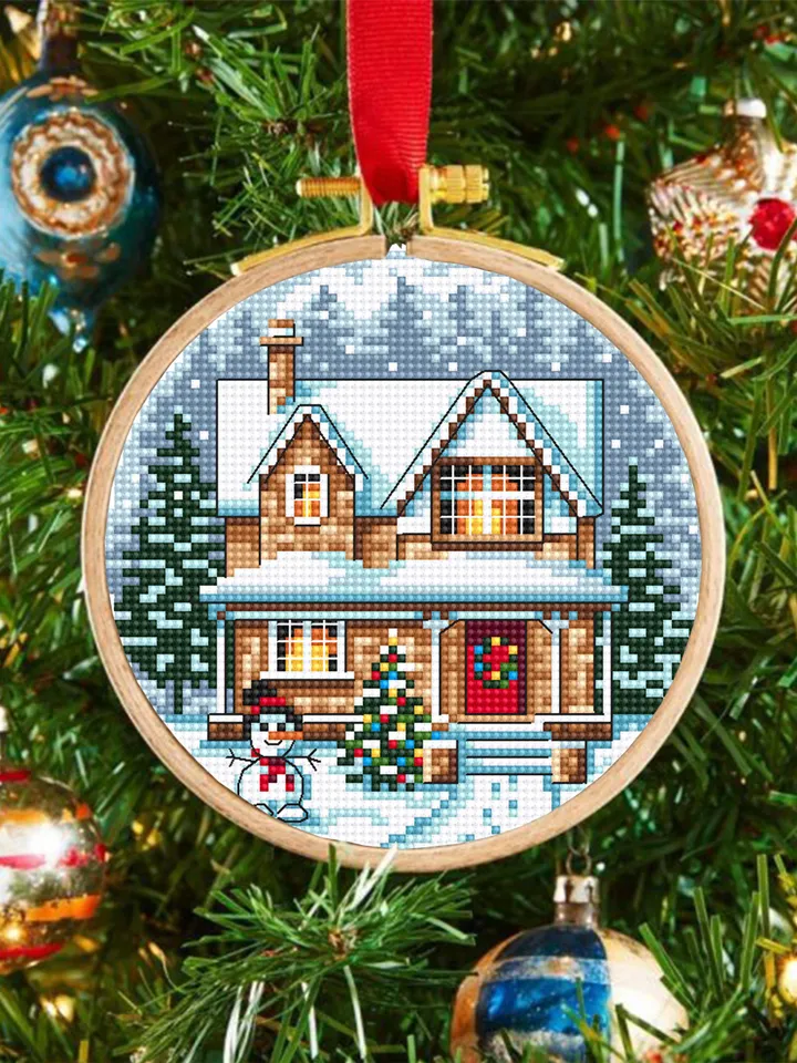 Christmas village cross stitch pattern PDF download Winter landscape cross stitch chart, Christmas pattern digital PDF, Snow landscape #N184