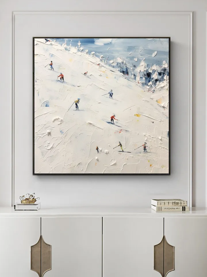 Original Painting on Canvas, Ski Sport Oil Painting, Snow Scene Painting, Large Wall Art, Custom Painting, Home Decor, Living room Wall Art