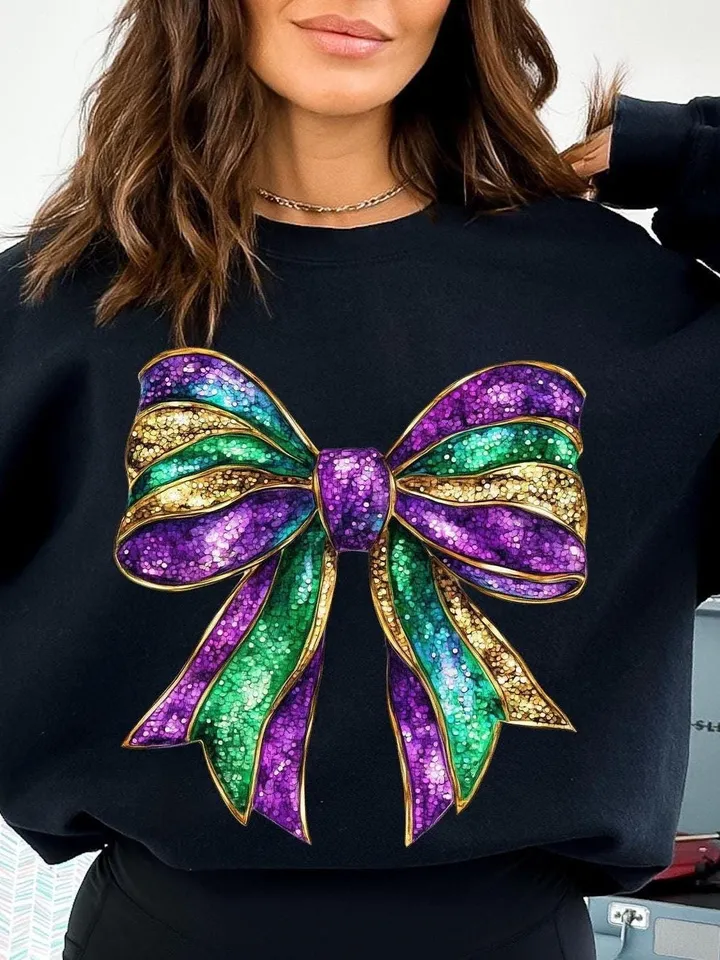 Mardi Gras Bow Sublimation PNG Coquette Bow Mardi Gras Shirt Mardi Beads Louisiana Festival Shirt New Orleans Carnival Glitter Bow Shirt