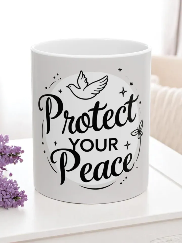 Protect Your Peace Ceramic Mug, Inspirational Coffee Cup, Self-Care Gift, Motivational Tea Mug, Mindfulness Present, Cozy Drinkware