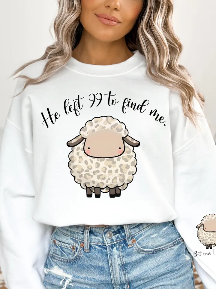 Christian Png Sweatshirt Sleeve PNG Sublimation Design Lost Sheep Cut File Faith Based Shirt Jesus Apparel He Left The 99 To Find Me Lamb
