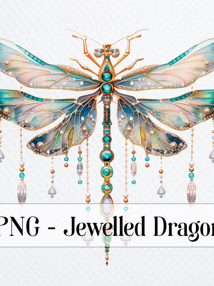 14 Jewelled Dragonfly PNG Bundle, Gemstones Printable Watercolor clipart for sublimation, High Quality PNG, Digital  Paper craft, journaling