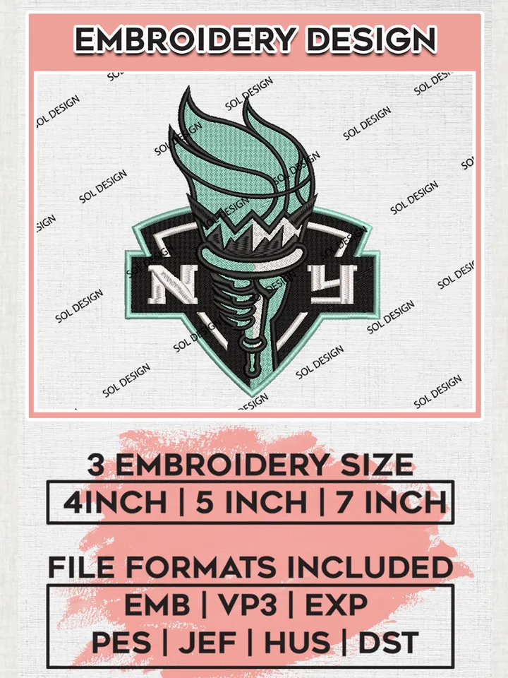 WNBA New York Liberty Embroidery Designs, WNBA New York Liberty Team Logo Embroidery, Basketball Team Logo Emb Files, Taylor Album, 3 sizes, Machine embroidery Files, Digital Download