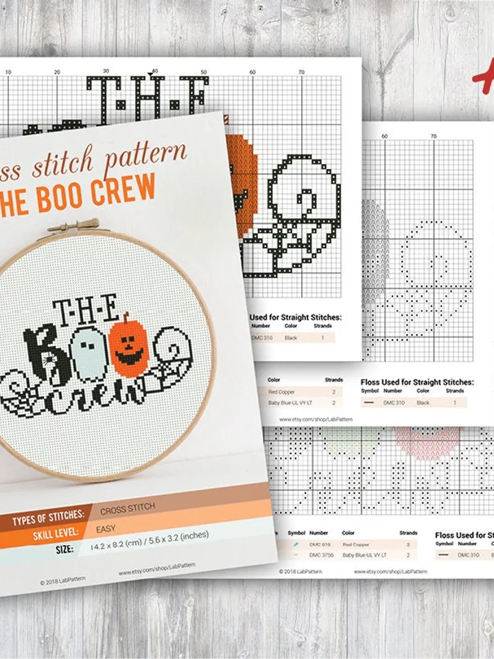 The BOO Crew Happy Halloween Cross stitch pattern  Embroidery Pattern  Instant Download  Cross Stitch Patterns  Embroidery Designs