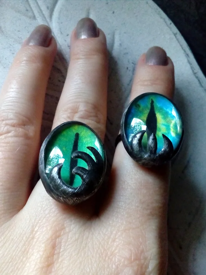 Chunky evil eye, green stained glass ring, Third eye witch ring, Halloween ring, Cat eye ring, Dragon eye ring