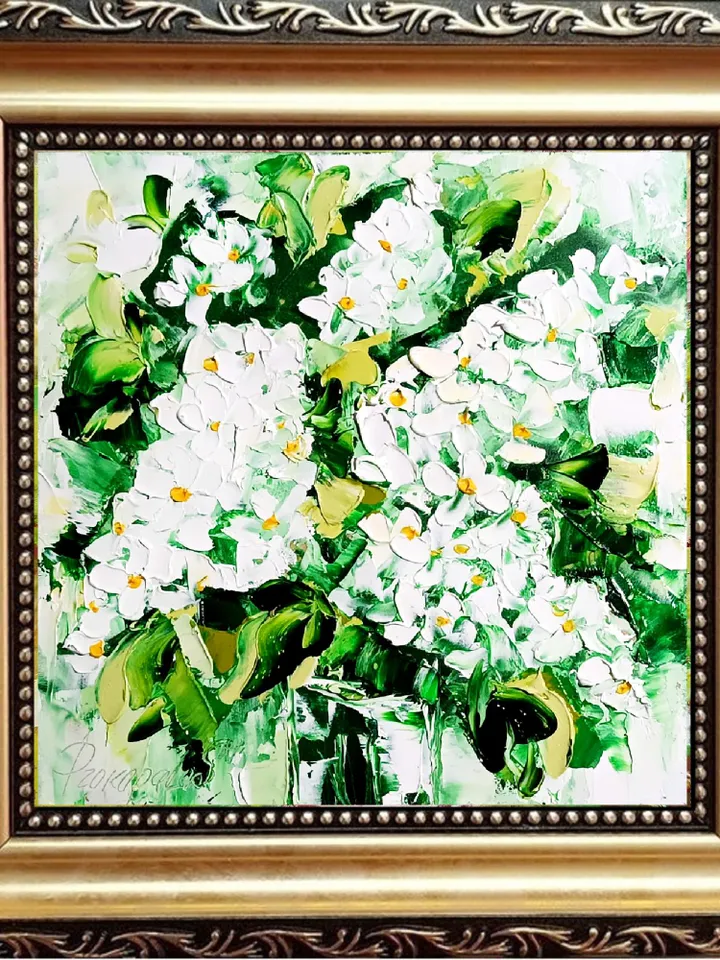 Lilac Painting Flower Original Art Impasto Oil Painting 6x6 painting Floral Small Painting by ArtProkopaloSv