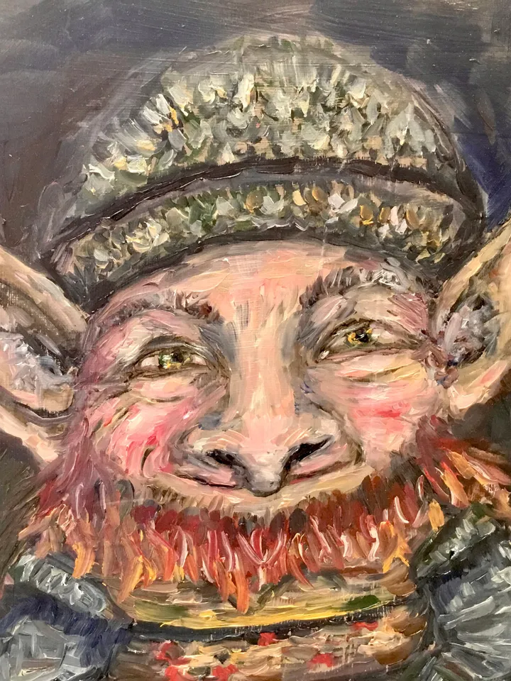 Leprechaun with a pot of gold,original oil painting on stretched canvas,home decoration,gift.