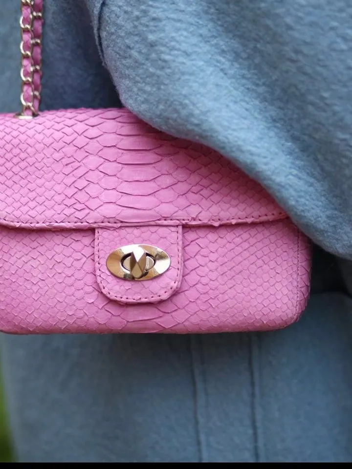 Pink Bag Genuine Python | Python Snake Baby Pink Women Classy Elegant Crossbody | Convertible Shoulder Bag | Summer Women Bag | Exotic Purse