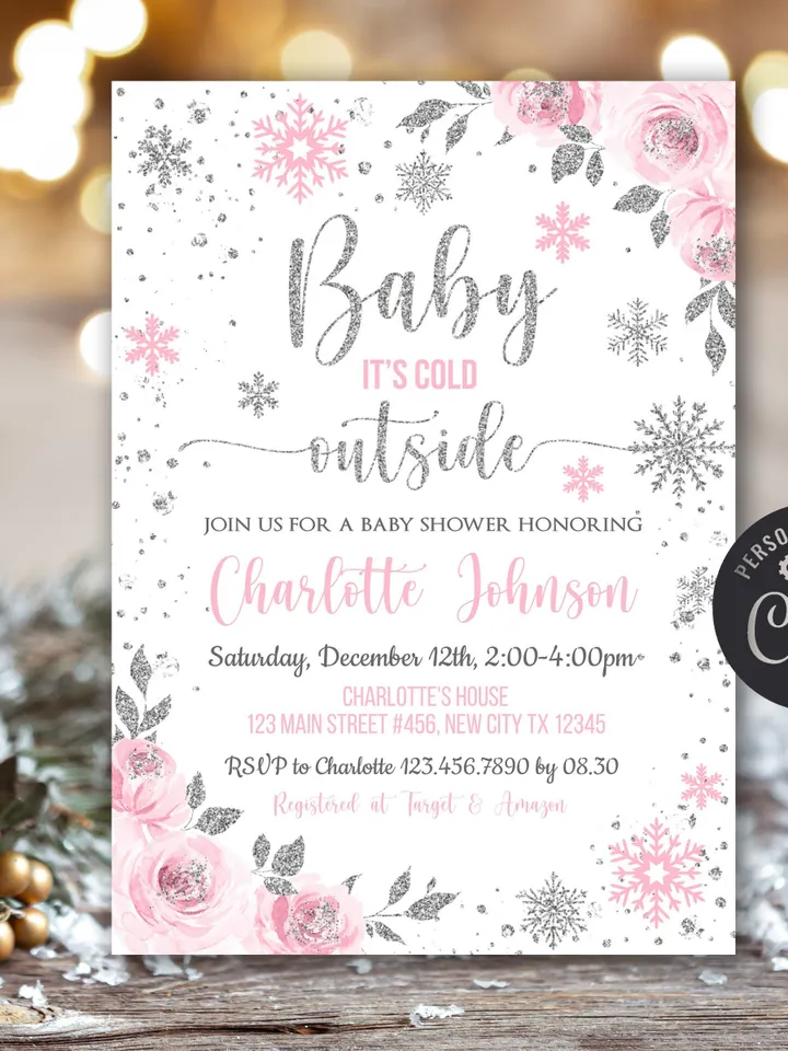 Baby It's Cold Outside Baby Shower Invitation, Winter Wonderland Baby Shower Invitation, It's a Girl Instant Download Editable Template