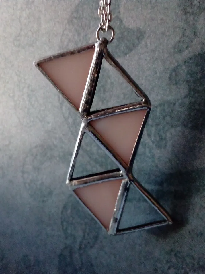 Glass geometric pendant, Origami pink necklace, triangular necklace, stained glass cute necklace, transparent pendant