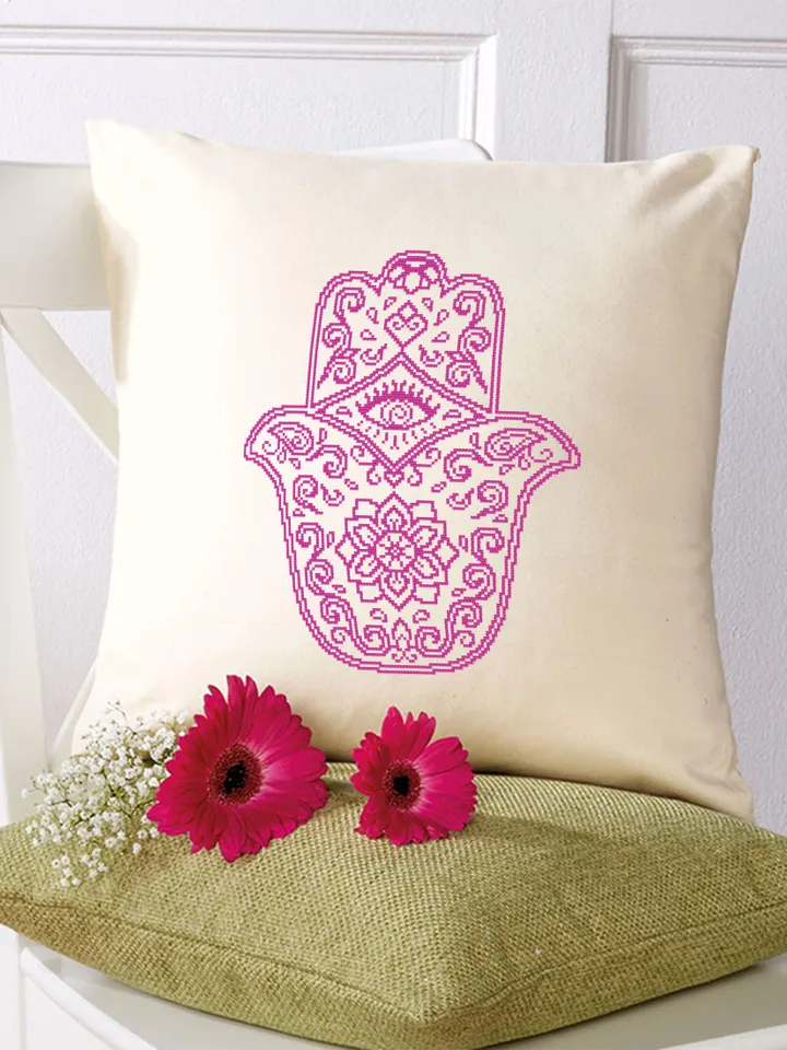 Hamsa hand cross stitch pattern download PDF, Easy mandala pattern PDF, Hand of Fatima cross stitch, Evil eye hamsa beginner stitch #M18