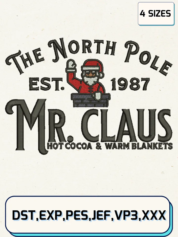The North Pole Est.1987 Embroidery Design Files,Christmas Embroidery Designs,Machine Embroidery Files,4 Sizes