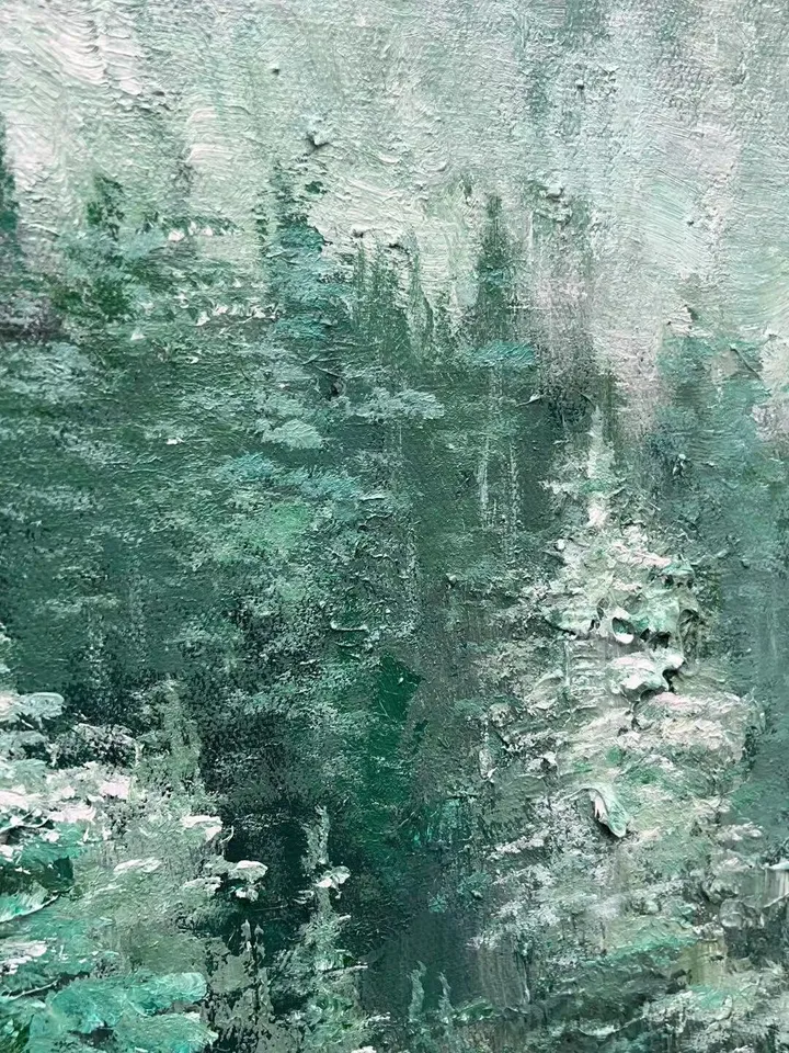 Original Green Forest Painting on Canvas Custom Painting Texture Wall Art Personalized Gift Giant Trees Nature Scenery Art Modern Home Decor