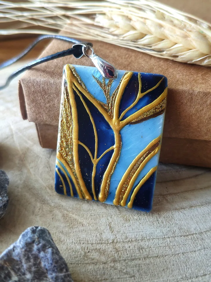 Pearl pendant necklace: Leaf on the steam abstract art painted on pendant • aesthetic trendy necklace • gift for art lover • nature beauty