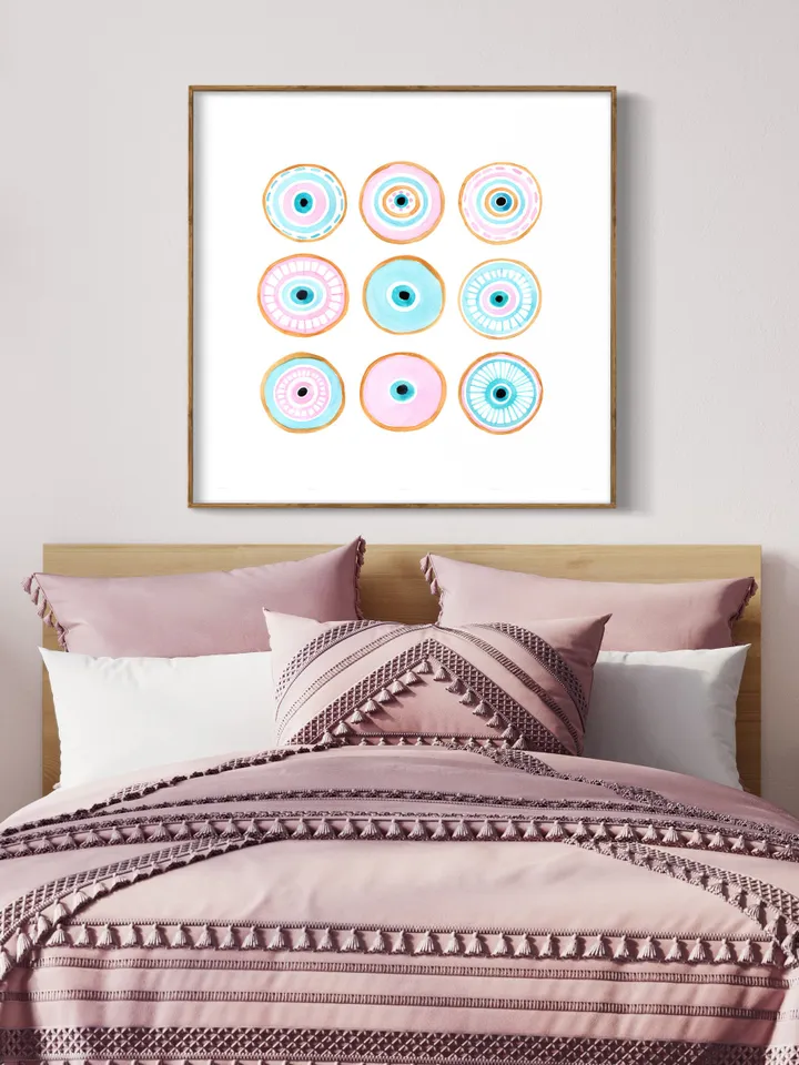 Evil Eye Print Evil Eye Art Evil Eye Wall Art Evil Eye Home Decor Turkish Wall Art Blue Pink Evil Eye Evil Eye Painting Bohemian Dorm Art