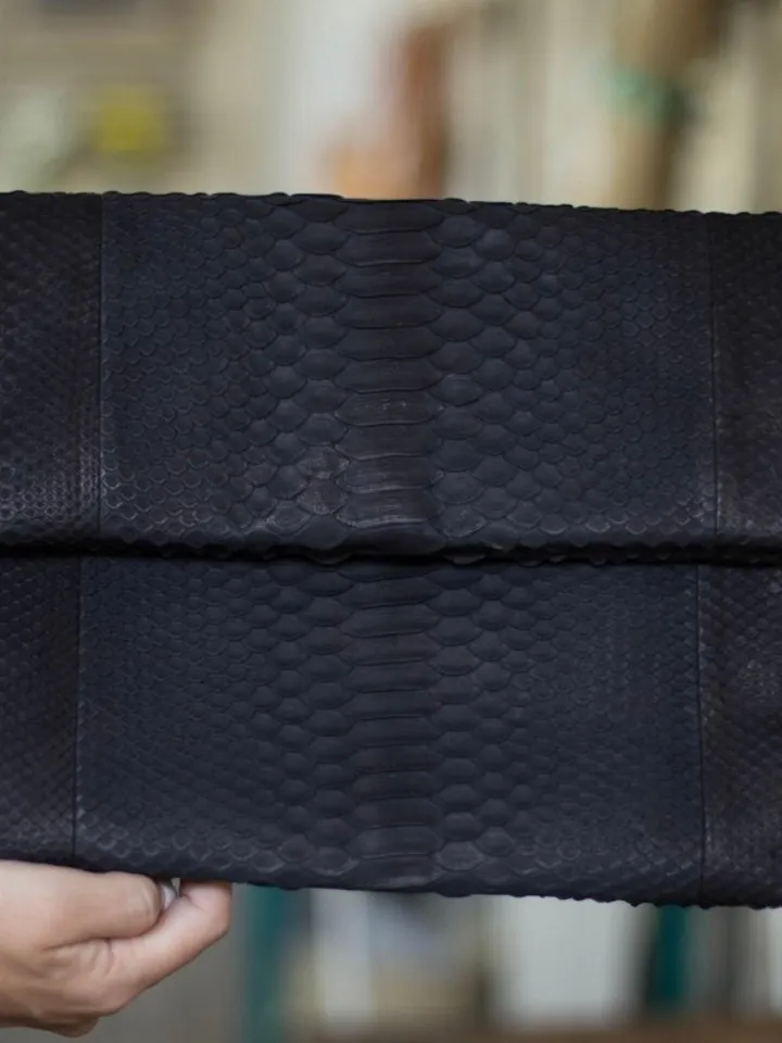 Big Black Envelope Genuine Python Skin Clutch | Exotic Leather Bag | Apple Macbook Air Lethaer Case | Large Unisex Snake Handmade Clutch