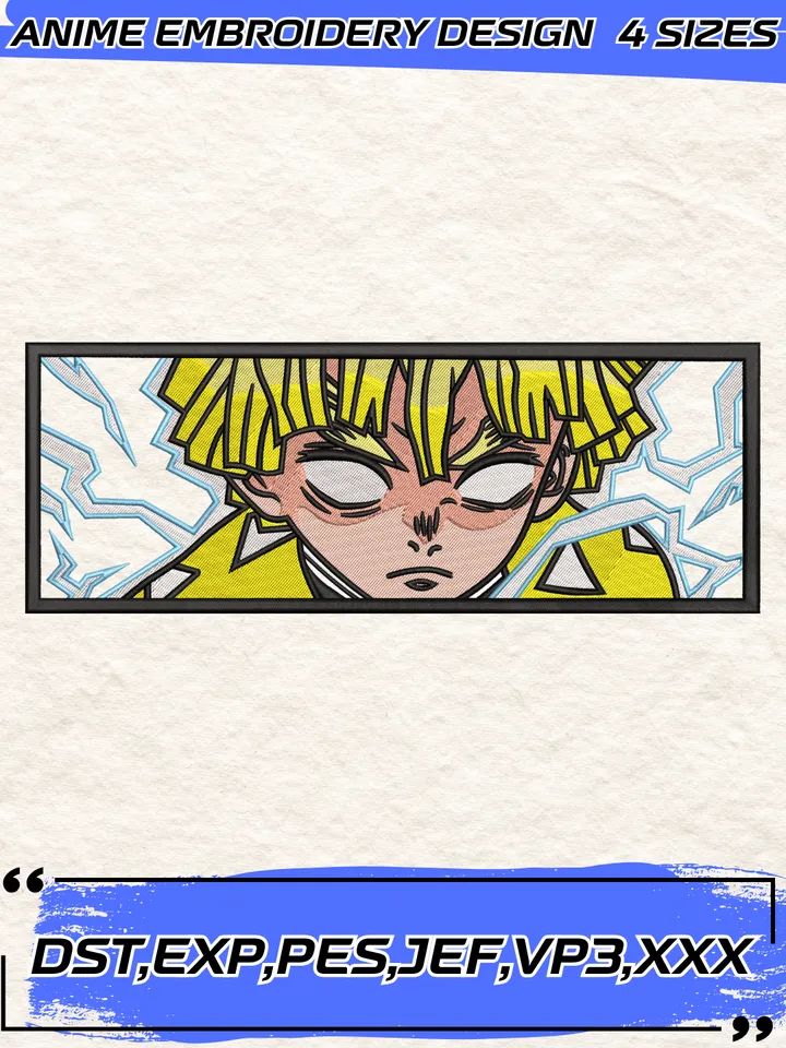 Agatsuma Zenitsu Embroidery Design,Demon Slayer Machine Embroidery Pattern,4 Sizes,Digital Download