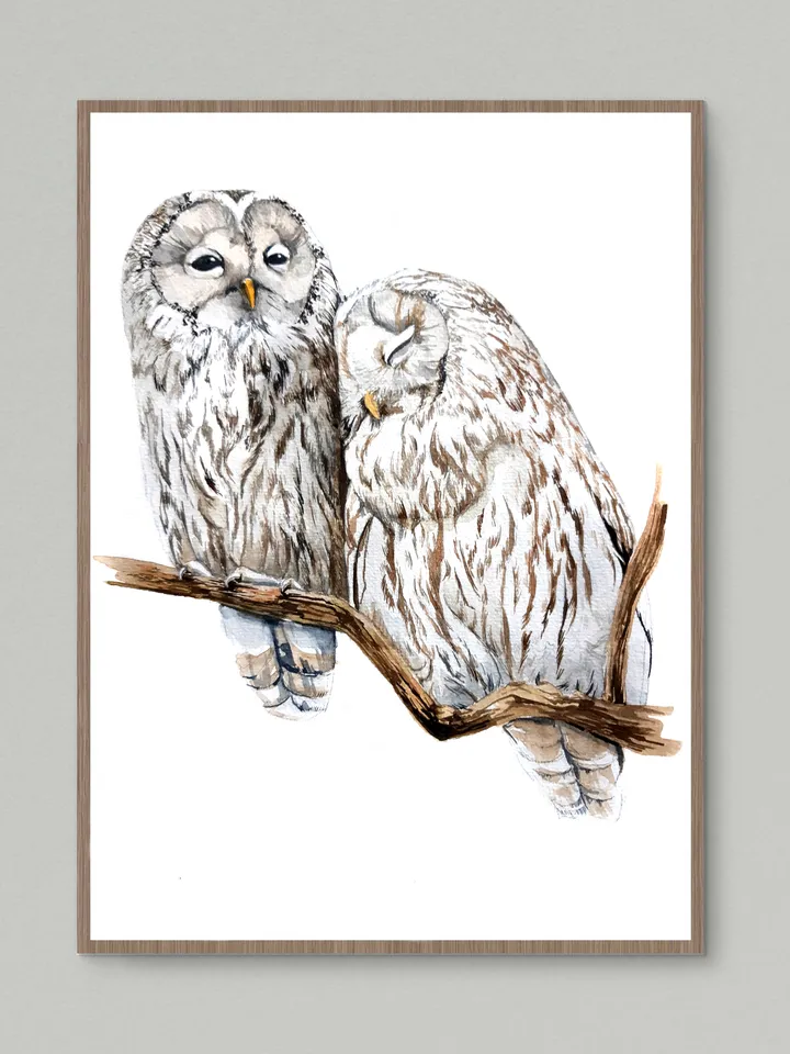 Watercolor poster "OWLS", 21x30cm (8"x11")