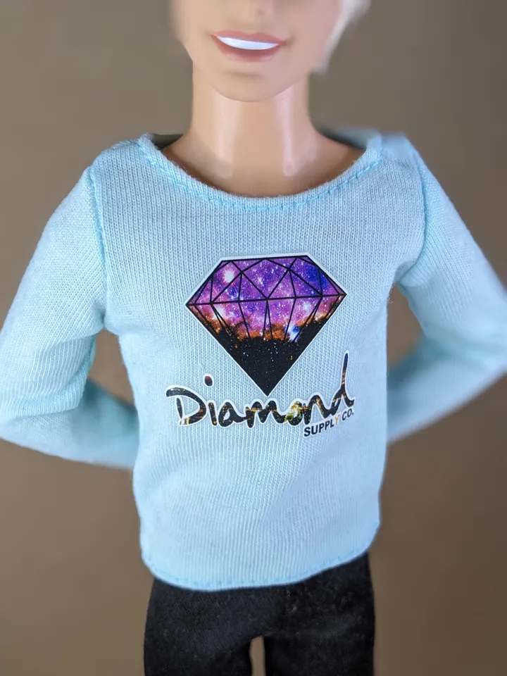 Blue printed long-sleeve T-shirt for 12-inch fashion male dolls