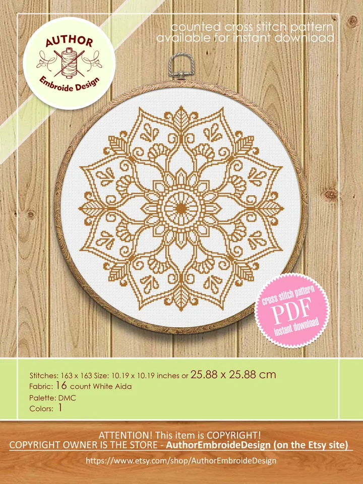 Flower mandala cross stitch pattern download PDF Simple mandala digital Monochrome cross stitch Modern cross stitch DIY Home decor #M179