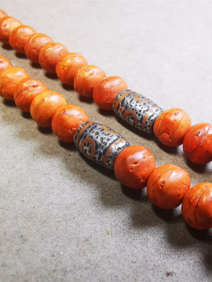 Gandhanra Handmade Tibetan Mala Spacer Beads,Cold Iron 3 Eyes Dzi Marker Beads for Prayer Beads Necklace Accessories,0.3" × 0.47"