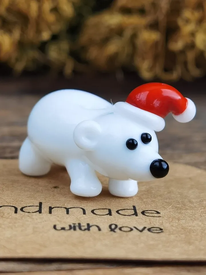 Glass beads Polar Bear beads Lampwork beads polar bear figurine Glass bear Miniature bear Tiny glass animals Blown glass art Terrarium
