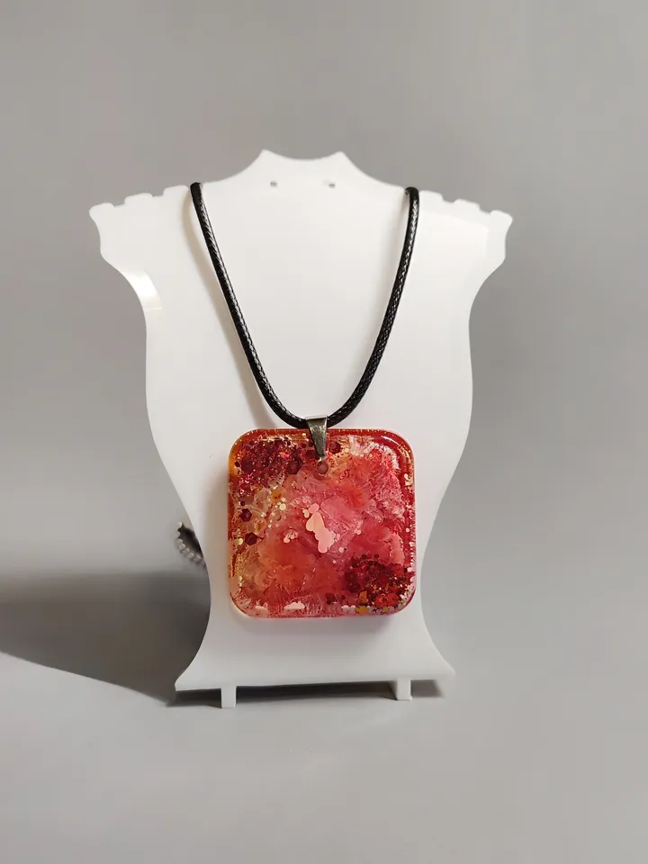 Elegant orange color pendant, epoxy resin pendant