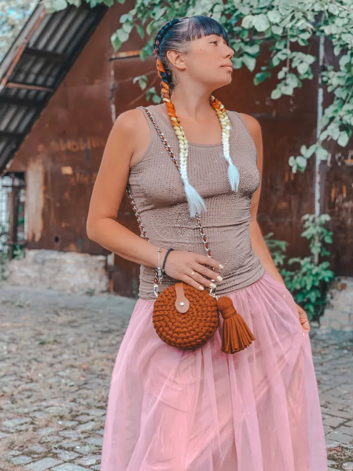 Crochet pattern round bag with t-shirt yarn, PDF digital instant download, video tutorial