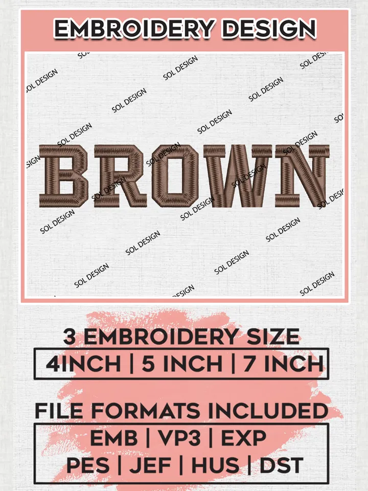 Brown NCAA Football Team Word Logo Embroidery Design Files, NCAA Brown Bears Machine Embroidery, NCAA Teams, Game Day, 3 sizes, NCAA Machine embroidery designs, Digital Download