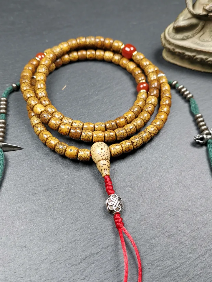 Gandhanra Old 108 Tibetan Lotus Seed Beads Mala,7mm Prayer Beads Necklace,Diameter 0.28&quot;, Circumference 28&quot;