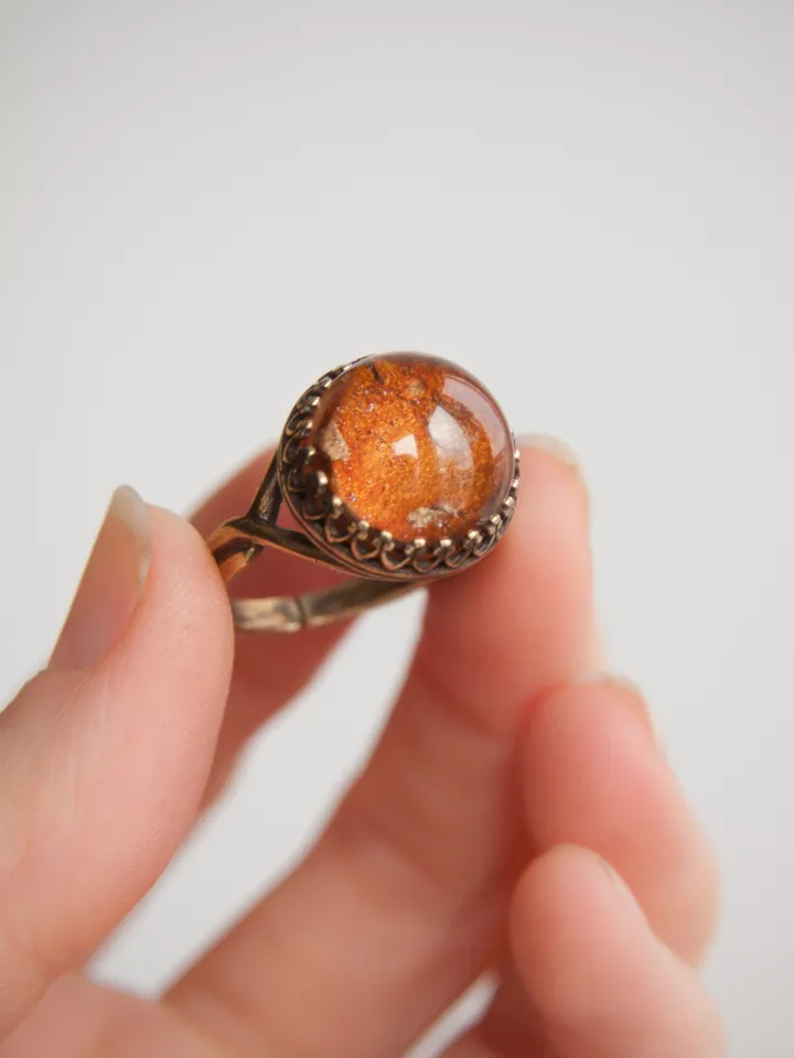 Real amanita ring. Adjustable size resin jewelry