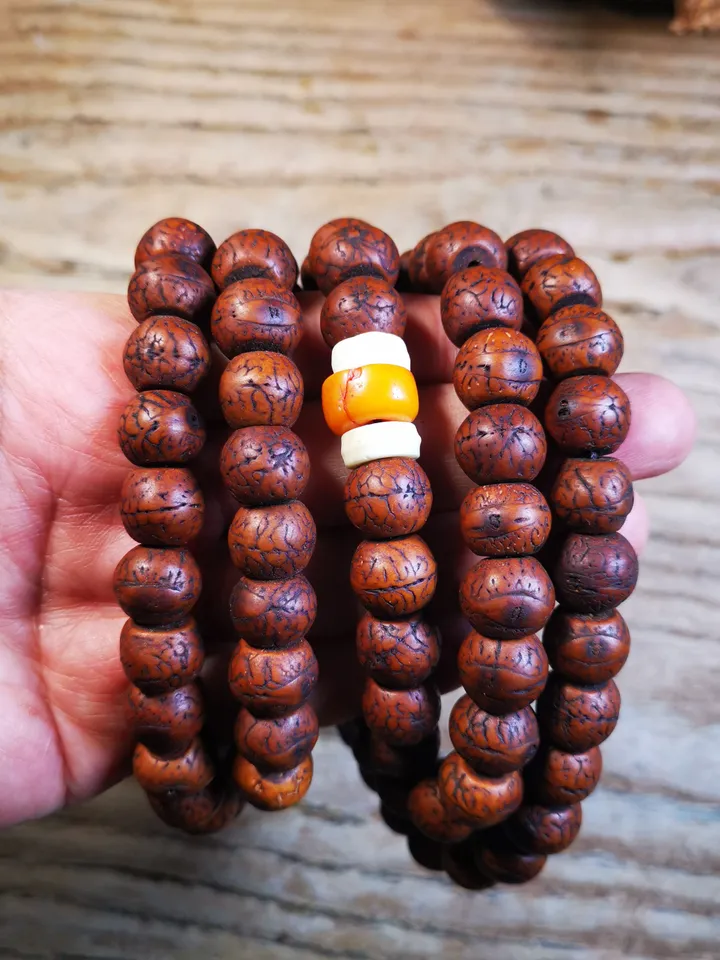 Gandhanra Antique Big Bodhi Beads Mala Necklace,49 inches 108 Prayer Bead for Meditation