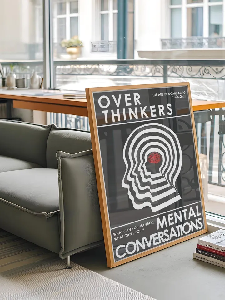 Overthinkers Wall Art Digital Print Retro Style Creativity Poster Eclectic Printable Artwork Trendy Room Decor Instant Download Black White