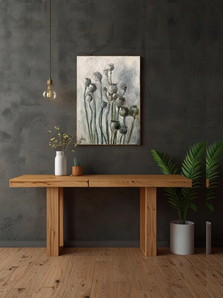 Poppy Painting Poppy Seed Pods Artwork 20x28 inch