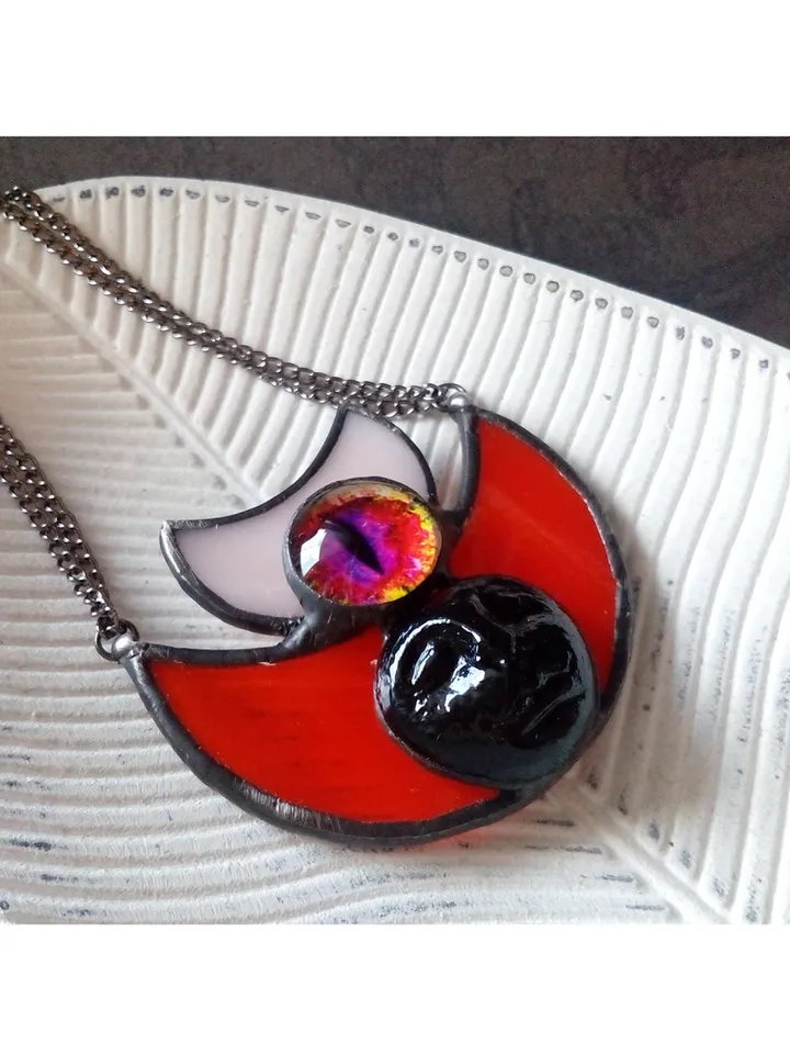 Moon crescent necklace, blood moon necklace, black lilith, soldered crescent, Halloween moon, witchy aesthetic