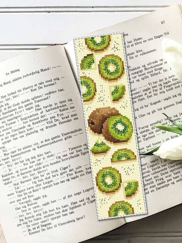 Bookmark kiwi fruit cross stitch pattern PDF download Summertime bookmark for kids, Handmade bookmark cross stitch Kiwi embroidery PDF #B142