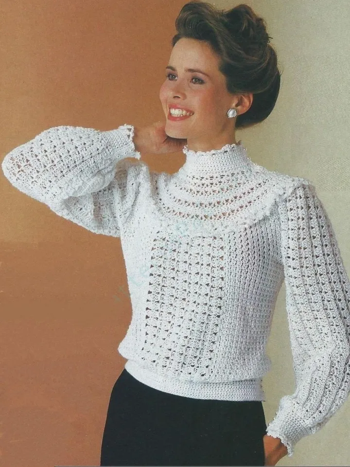 Blouse crochet pattern, ladies crochet sweater, lacy sweater crochet pattern , ruffled sweater crochet pdf