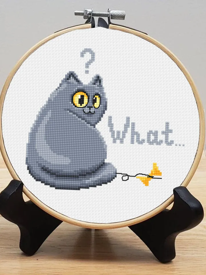 What? Cat cross stitch pattern PDF download Funny cat embroidery, Cute cat pattern digital PDF, Small cross stitch chart Cat lover gift #K26
