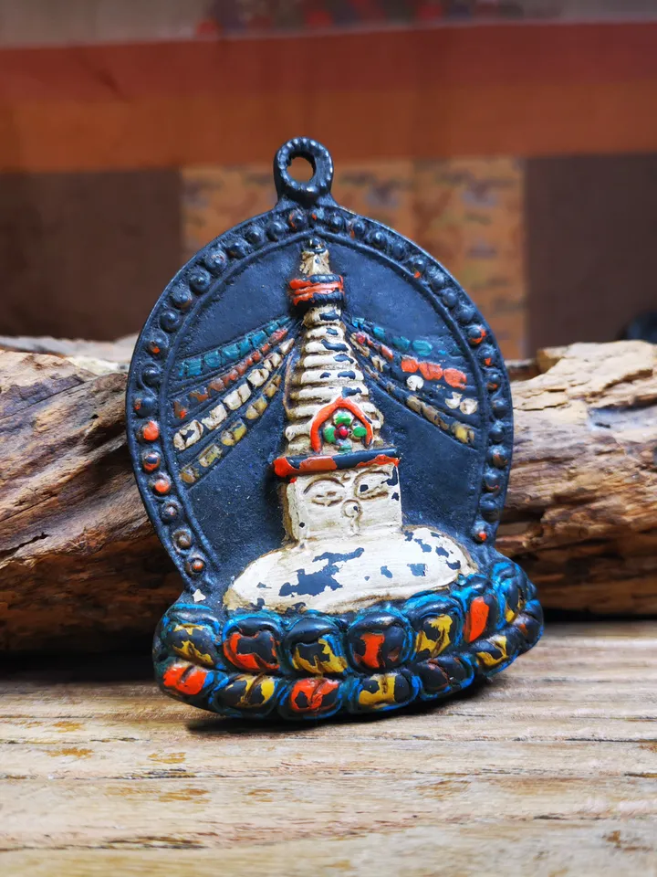 Gandhanra Antique Tibetan Buddhist Statue,Stupa Badge,Pagoda Amulet,Buddhist Tower,Made of Thokcha