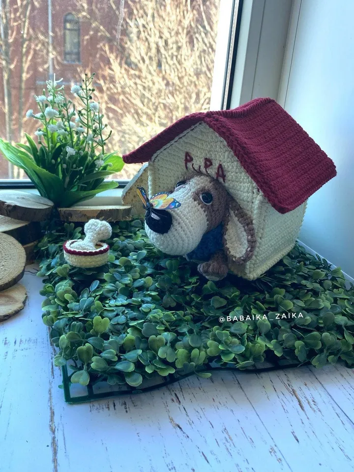 PDF Crochet Pattern Basset Hound Dog with Doghouse, Amigurumi Puppy Toy, Handmade Crochet Animal Gift, Dog Toy for Kids, English Tutorial