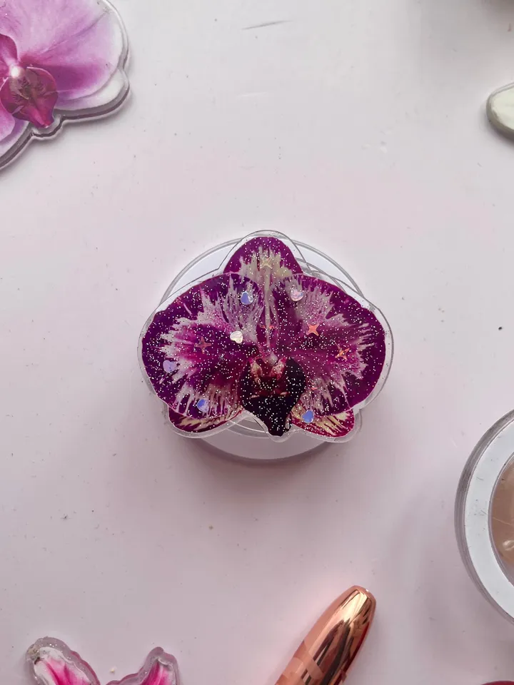 Purple Orchid Flower Phone Grip, Elegant Floral Phone Grip, Phone Accessory, Flower Popsocket