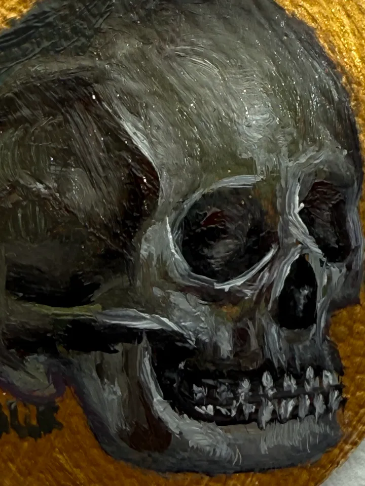 Tiny Skull Oil Painting Original In Vintage Style Frame Small Framed Still Life Art