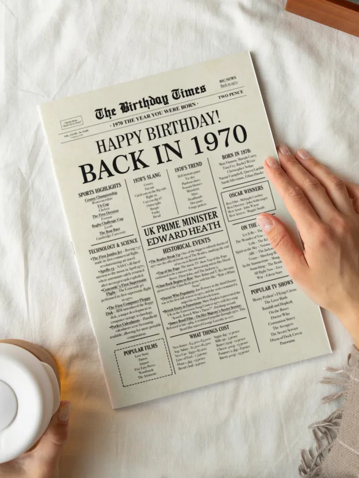55th Birthday Newspaper Poster Back in 1970 Printable Sign 1970 Birthday Fun Facts 55 Years Ago UK Digital Download