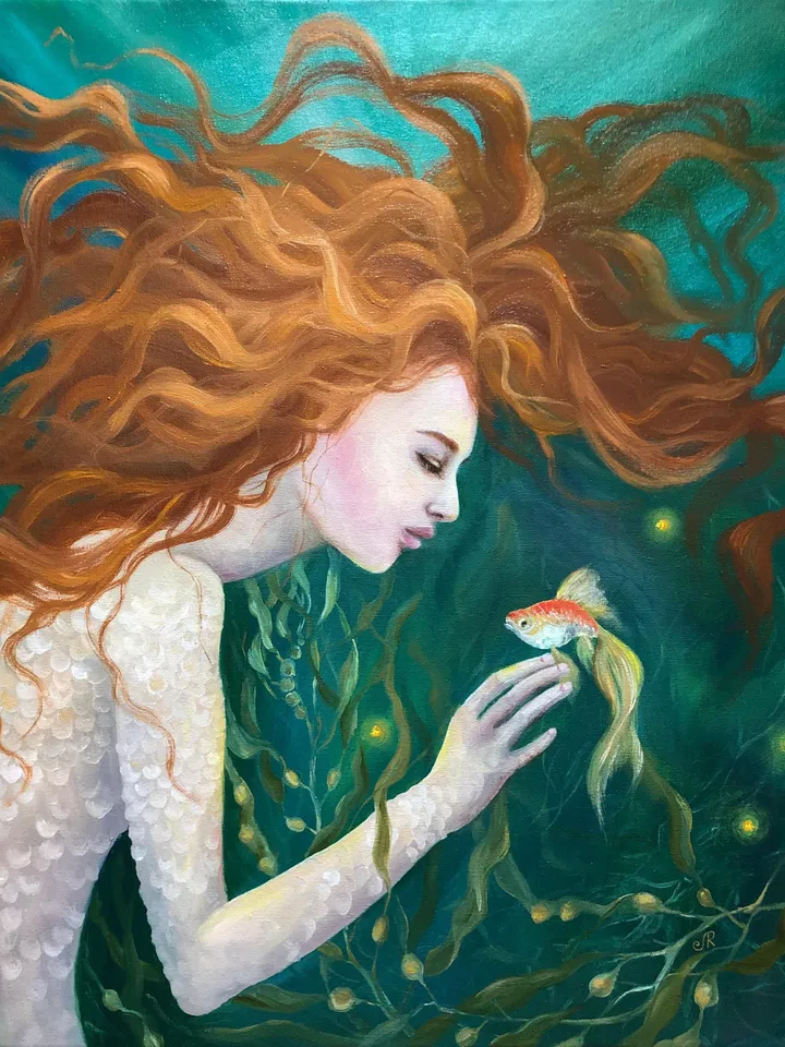 Mermaid Original Painting Woman Oil Painting Underwater Painting