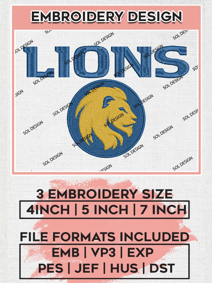 NCAA East Texas A&M Lions Team Logo Embroidery Design Files, NCAA East Texas A&M Lions Machine Embroidery, NCAA Teams, 3 sizes, NCAA Machine embroidery designs, Digital Download