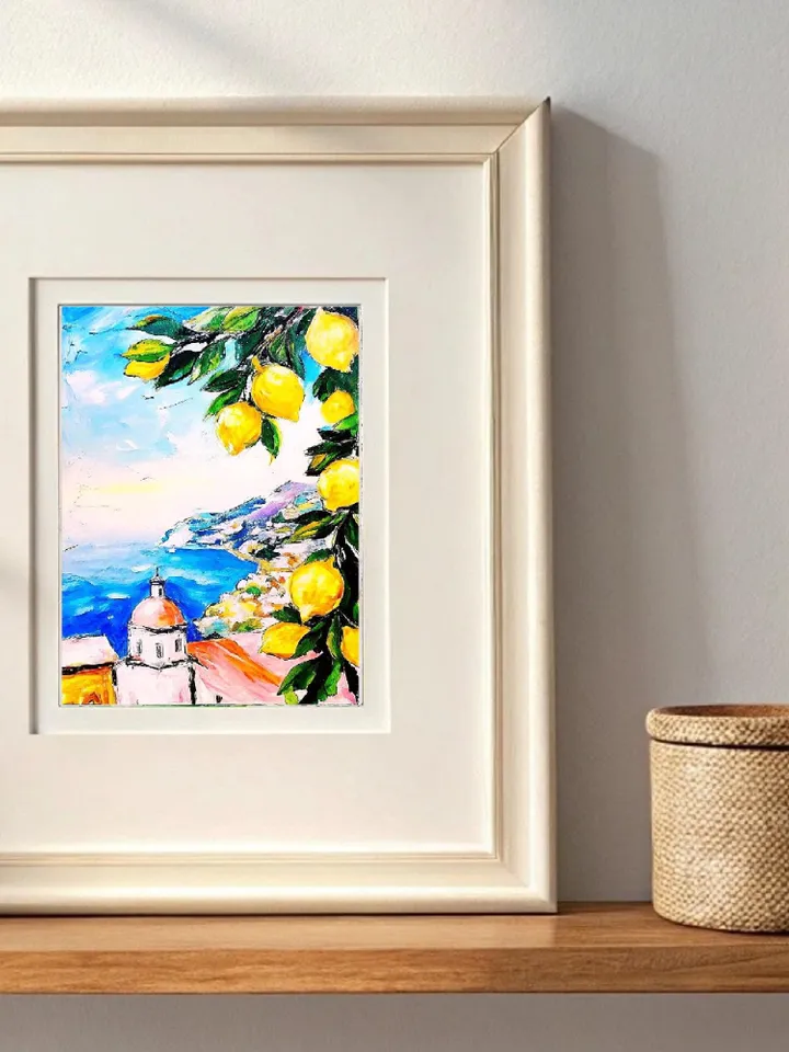 Italian Landscape Lemon Tree Painting Courtyard Original Art Impasto Oil Painting mall Art Unique Original Oil Painting Modern Art 7x5