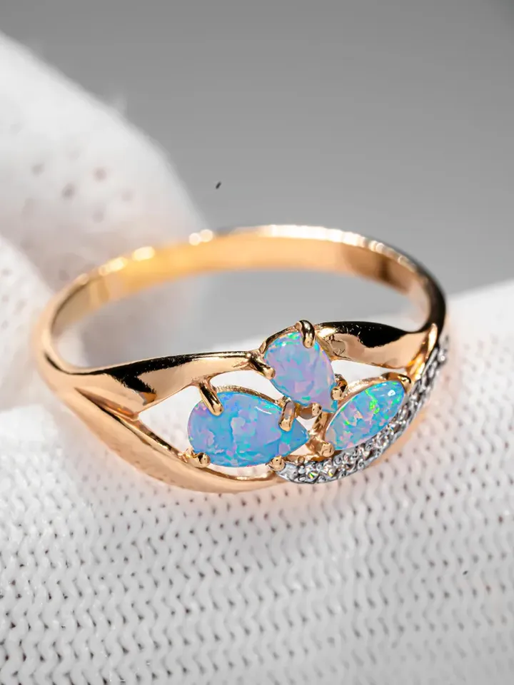 Ring Silver gold plated 925 assay value with opal