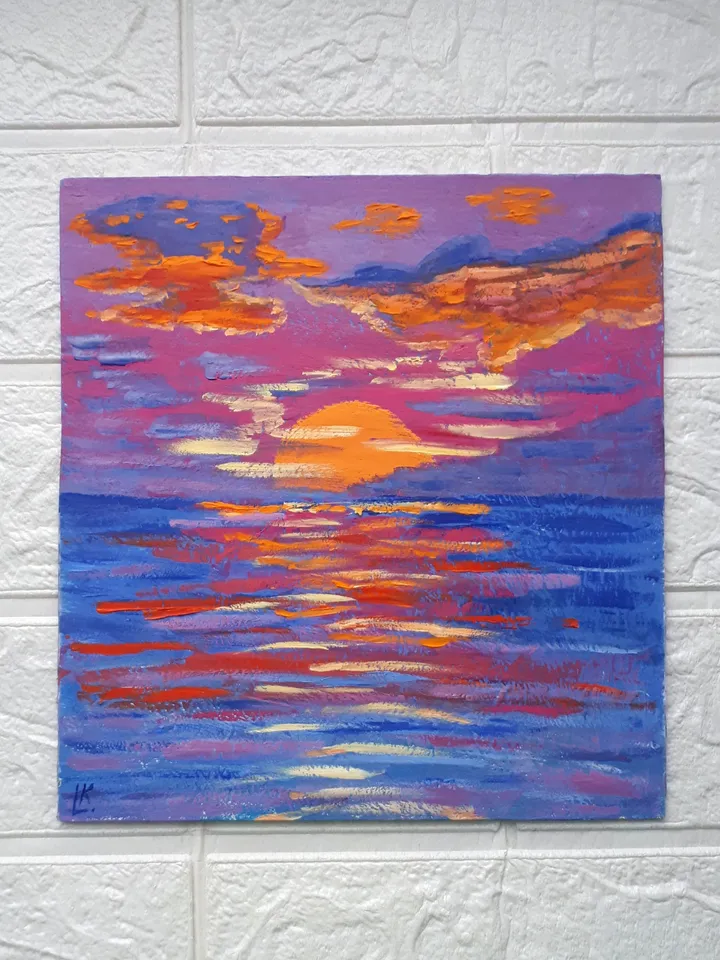 Purple Sunset, Mini Art Series, Seascape Painting
