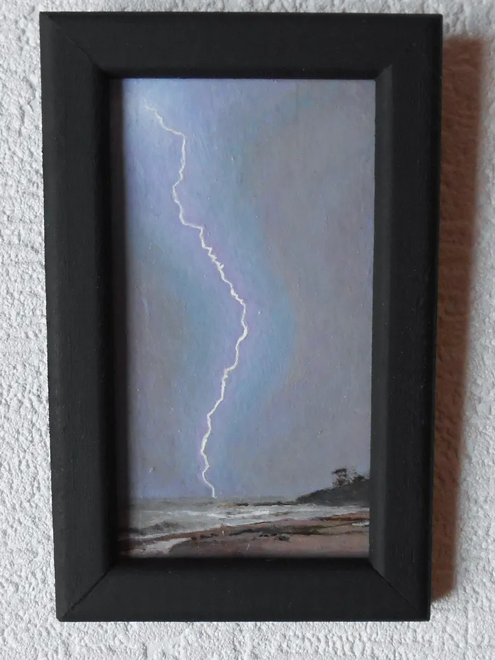 Lightning strike miniature oil painting 4'x2'